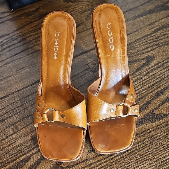 Bebe Women's Brown Leather Heels - Picture 2 of 10